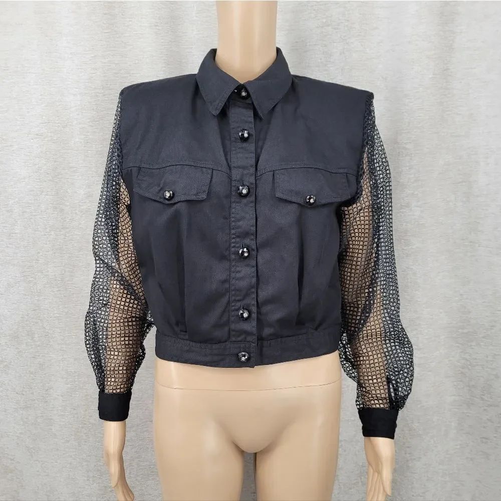 Vintage Women's Black Mesh Sleeve Jacket Semi Cropped Whimsigoth Mobwife